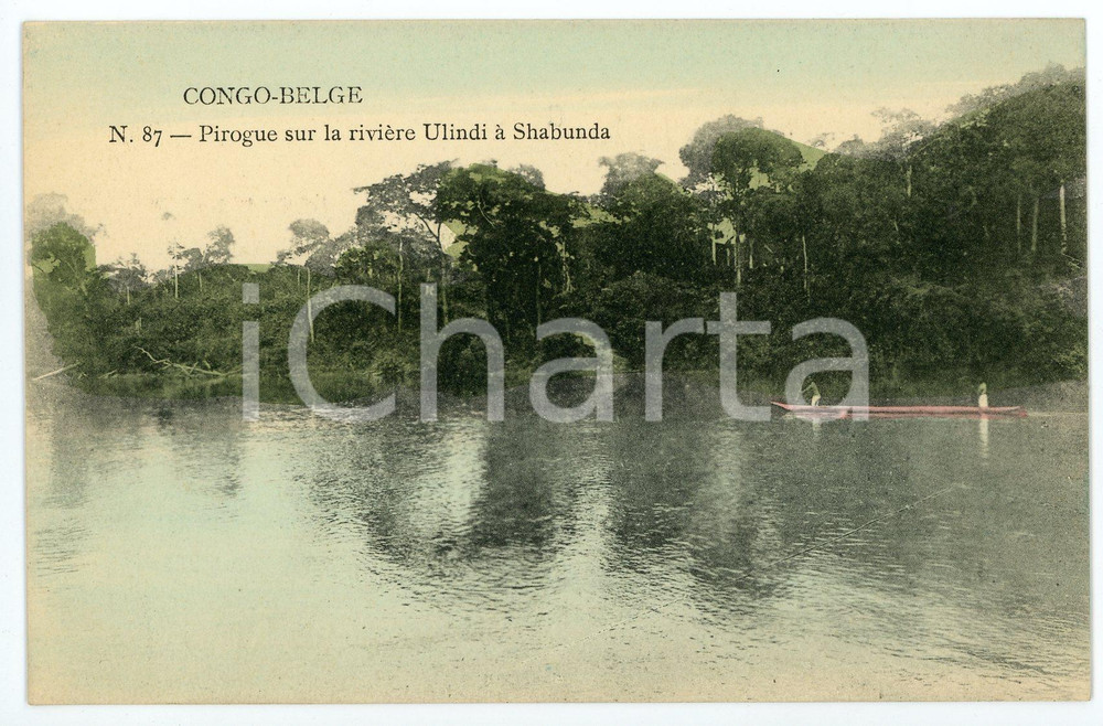 1910 ca CONGO BELGE - SHABUNDA Pirogue sur la rivieère Ulindi - Postcard FP  Cartolina postale d'epoca, non viaggiata.CONDIZIONI: FAIRFORMATO: FP    originale e autentica 1