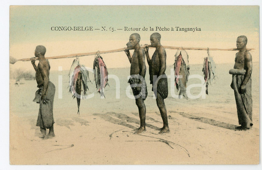 1910 ca CONGO BELGE Retour de la pêche à TANGANYKA - Postcard FP NV  Cartolina postale d'epoca, non viaggiata.CONDIZIONI: FAIRFORMATO: FP    originale e autentica 1