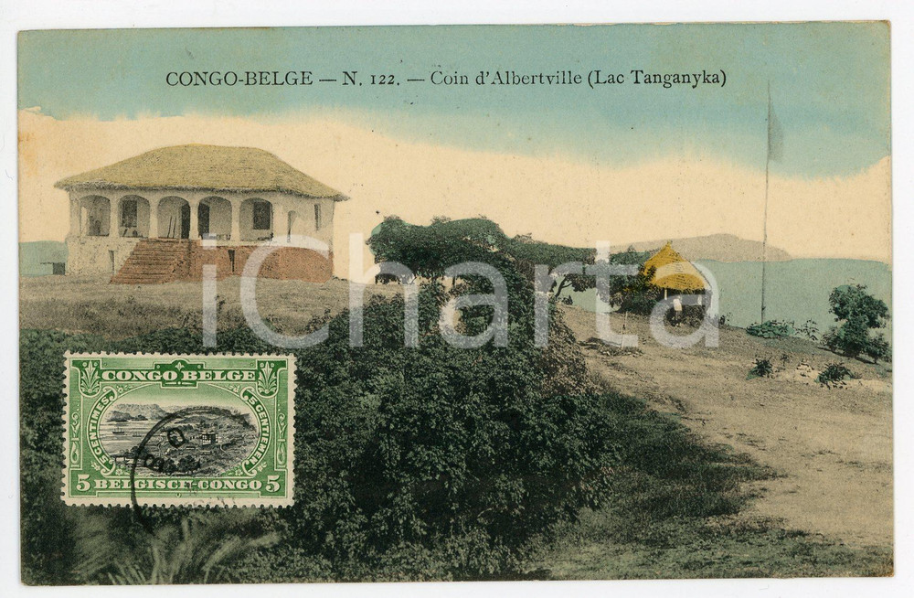 1911 CONGO BELGE - LAC TANGANYKA Coin d'Albertville - Vintage Postcard FP VG  Cartolina postale d'epoca, viaggiata.CONDIZIONI: FAIRFORMATO: FP    originale e autentica 1