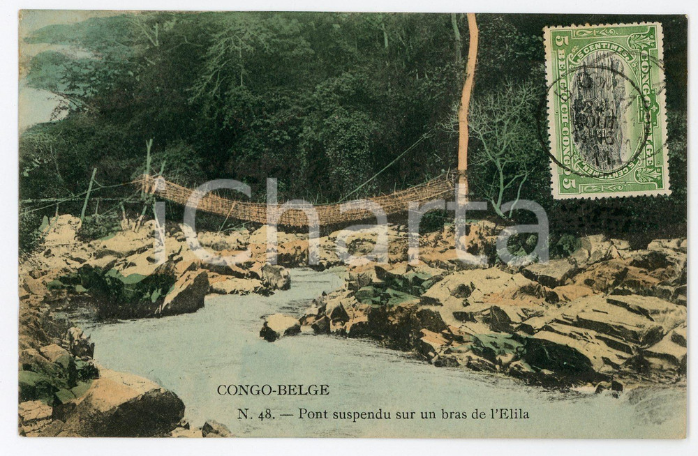 1911 CONGO BELGE Pont suspendu sur un bras de l'Elila - Vintage Postcard FP VG  Cartolina postale d'epoca, viaggiata.CONDIZIONI: FAIRFORMATO: FP    originale e autentica 1