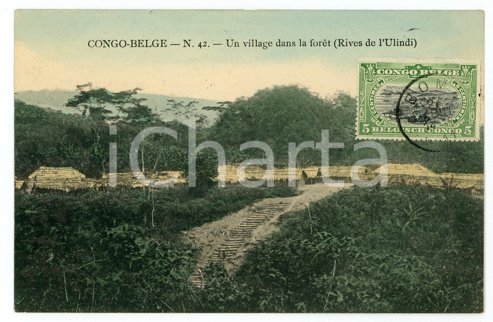 1911 CONGO BELGE Rives de l'Ulindi - Un village dans la  forêt - Postcard FP VG  Cartolina postale d'epoca, viaggiata.CONDIZIONI: FAIRFORMATO: FP    originale e autentica 1