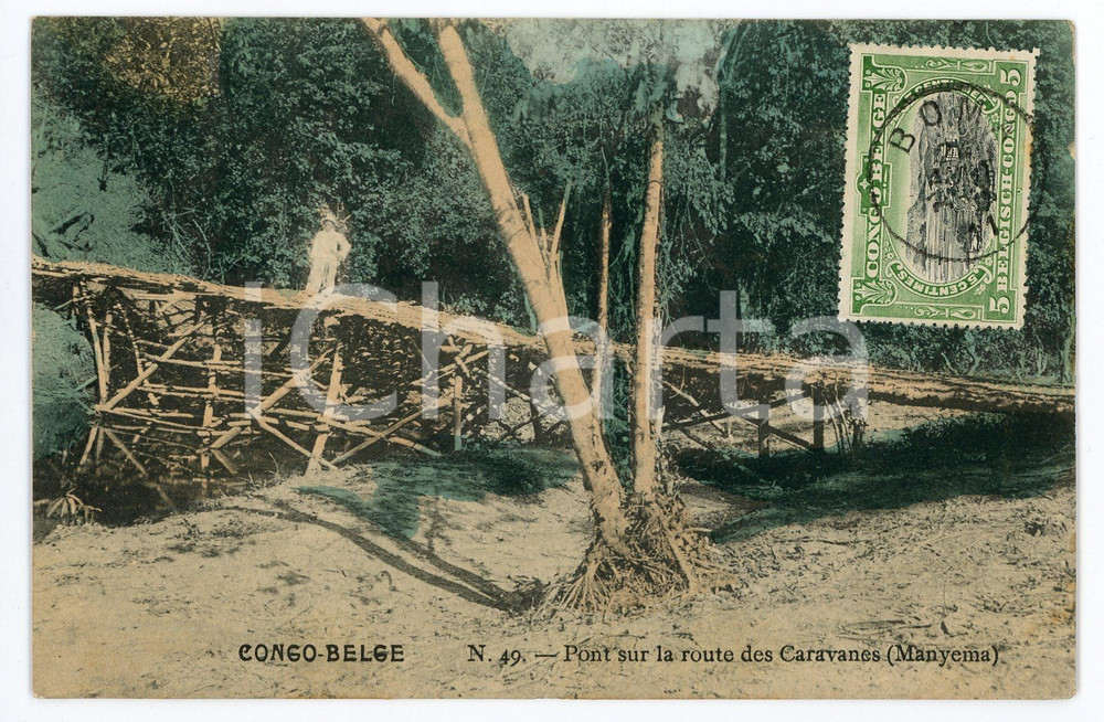 1911 CONGO BELGE - MANYEMA Pont sur la route des Caravanes - Vintage Postcard FP  Cartolina postale d'epoca, viaggiata.CONDIZIONI: FAIRFORMATO: FP    originale e autentica 1