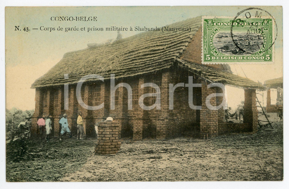 1911 CONGO BELGE - MANYEMA Corps de garde - Prison militaire à SHABUNDA Postcard  Cartolina postale d'epoca, viaggiata.CONDIZIONI: FAIRFORMATO: FP    originale e autentica 1