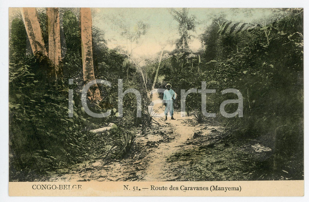 1910 ca CONGO BELGE - MANYEMA Route de Caravanes - Vintage Postcard FP  Cartolina postale d'epoca, non viaggiata.CONDIZIONI: FAIRFORMATO: FP    originale e autentica 1