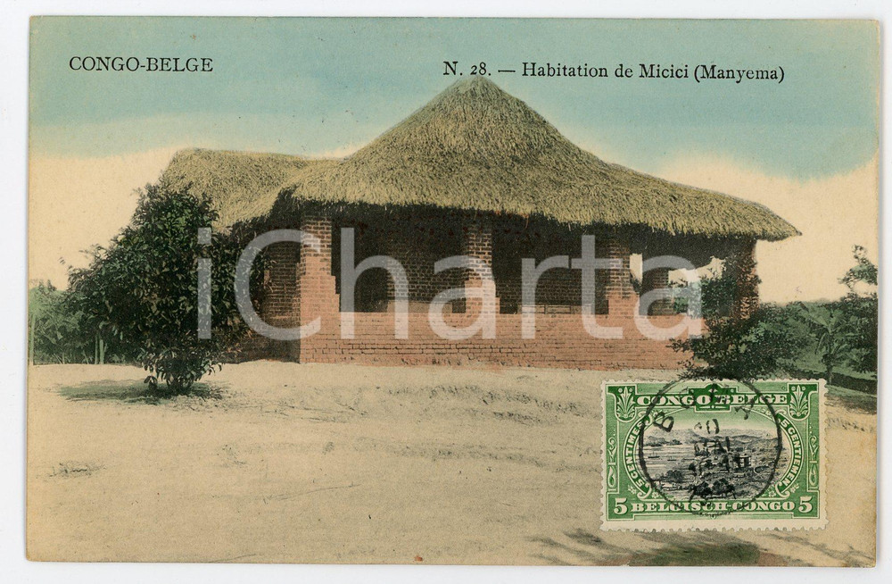 1911 CONGO BELGE - MANYEMA Habitation à MICICI - Vintage Postcard FP VG  Cartolina postale d'epoca, viaggiata.CONDIZIONI: FAIRFORMATO: FP    originale e autentica 1