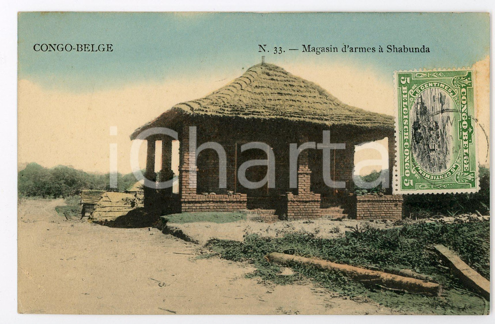 1911 CONGO BELGE Magasin d'armes à SHABUNDA - Vintage Postcard FP VG  Cartolina postale d'epoca, viaggiata.CONDIZIONI: FAIRFORMATO: FP    originale e autentica 1