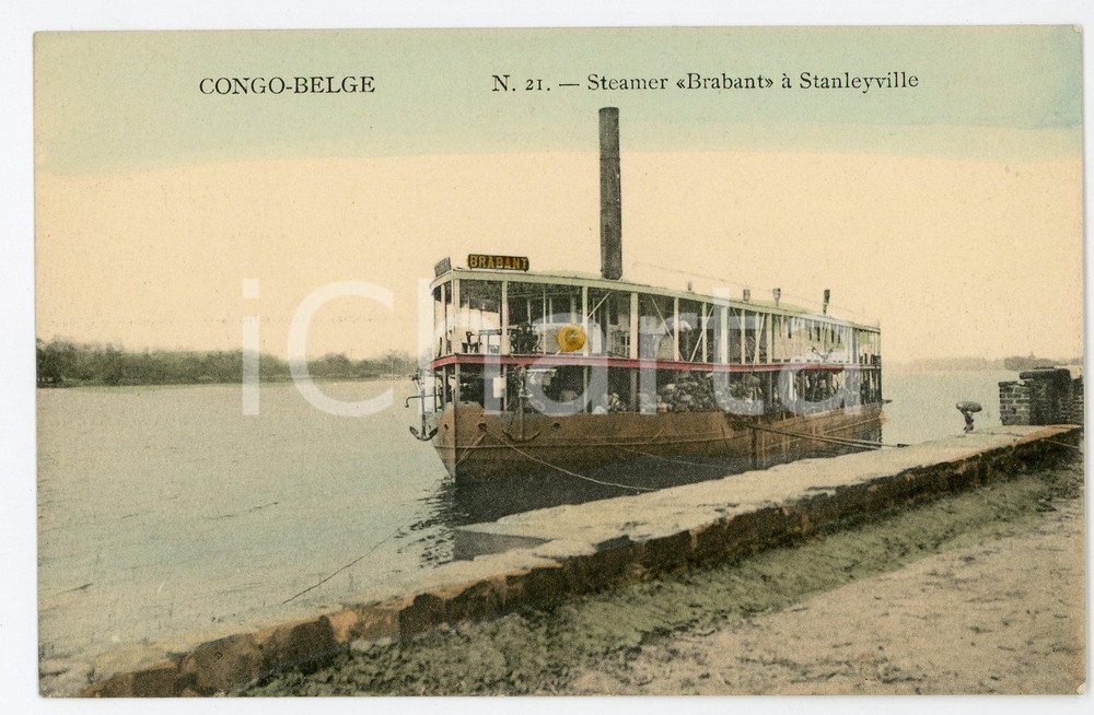 1910 ca CONGO BELGE - STANLEYVILLE Steamer Brabant - Vintage Postcard FP NV  Cartolina postale d'epoca, non viaggiata.CONDIZIONI: FAIRFORMATO: FP    originale e autentica 1