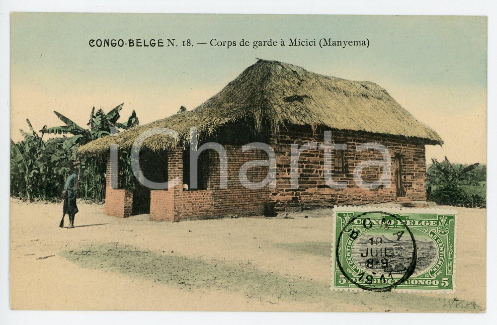 1911 CONGO BELGE - MANYEMA Corps de garde à MICICI - Vintage Postcard FP VG  Cartolina postale d'epoca, viaggiata.CONDIZIONI: FAIRFORMATO: FP    originale e autentica 1