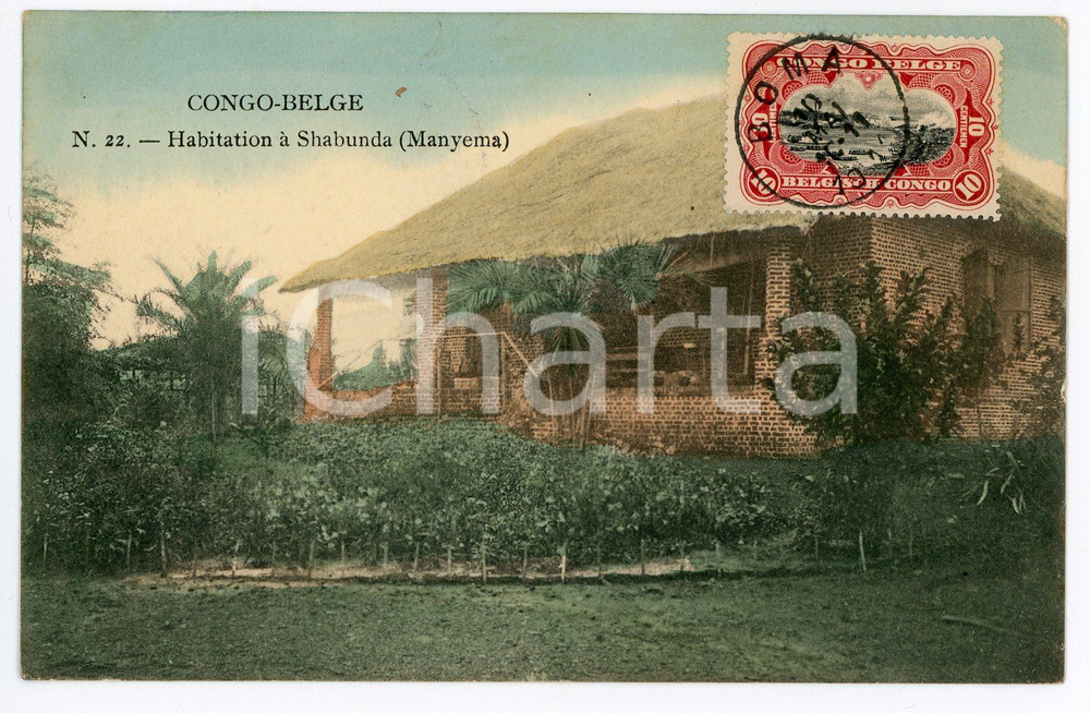 1911 CONGO BELGE Habitation à SHABUNDA - MANYEMA Vintage Postcard FP VG  Cartolina postale d'epoca, viaggiata.CONDIZIONI: FAIRFORMATO: FP    originale e autentica 1