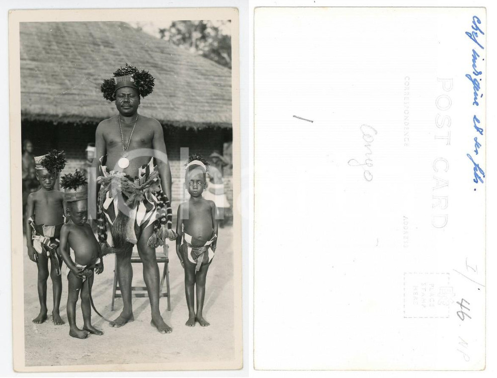 1930 ZAGOURSKI «L'Afrique qui disparaÃ®tÂ» NIAPU Grand chef OKONDONGO *Postcard  Fotocartolina postale d'epoca, appartenente alla I^ serie &laquo;L'Afrique qui dispara&icirc;t&raquo; del fotografo Casimir Zagourski (L&eacute;opoldville).N&deg; 46, non viaggiata.CONDIZIONI: GFORMATO: 9x14 cm     originale e autentica 1