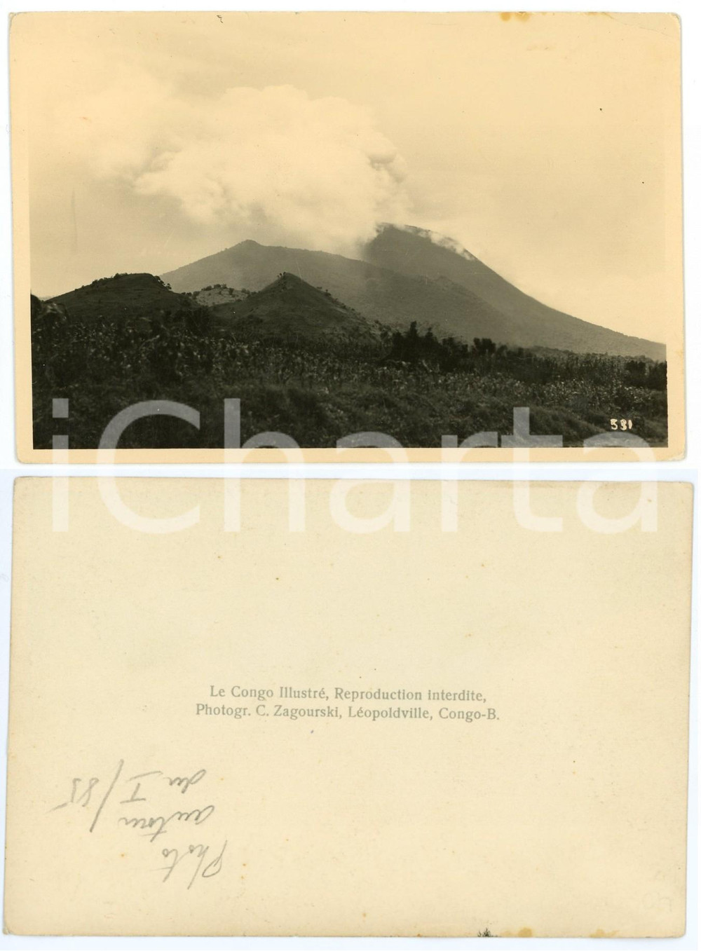 1930 C. ZAGOURSKI «Le Congo Illustré» KIVU - Volcan en activité RPPC Postcard  Fotocartolina postale d'epoca, appartenente alla serie &laquo;Le Congo Illustr&eacute;&raquo; del fotografo Casimir Zagourski (L&eacute;opoldville).Non viaggiata.CONDIZIONI: GFORMATO: 14x9 cm    originale e autentica 1