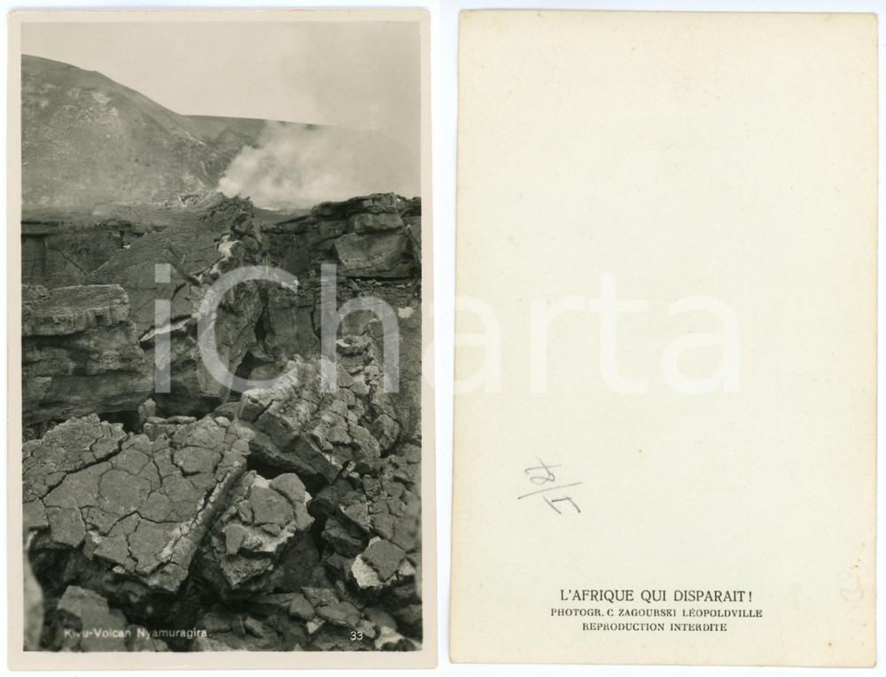 1930 C. ZAGOURSKI «L'Afrique qui disparaît» KIVU - Volcan NYAMURAGIRA - RPPC  Fotocartolina postale d'epoca, appartenente alla serie &laquo;L'Afrique qui dispara&icirc;t&raquo; del fotografo Casimir Zagourski (L&eacute;opoldville).CONDIZIONI: GFORMATO: 9x14 cm    originale e autentica 1