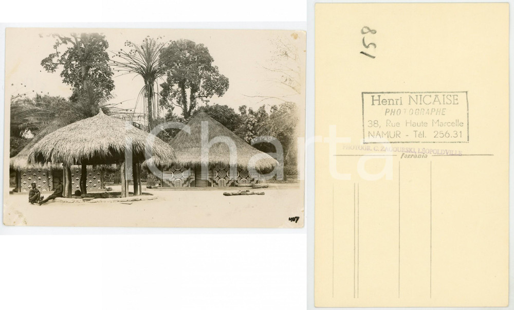 1930 C. ZAGOURSKI «L'Afrique qui disparaît» MANGBETU - Village EKIBONDO RPPC  67  Fotocartolina postale d'epoca, appartenente alla serie &laquo;L'Afrique qui dispara&icirc;t&raquo; del fotografo Casimir Zagourski (L&eacute;opoldville).N&deg; 67.CONDIZIONI: FAIR (lievi smussature e macchioline agli angoli)FORMATO: 14x9 cm    originale e autentica 1