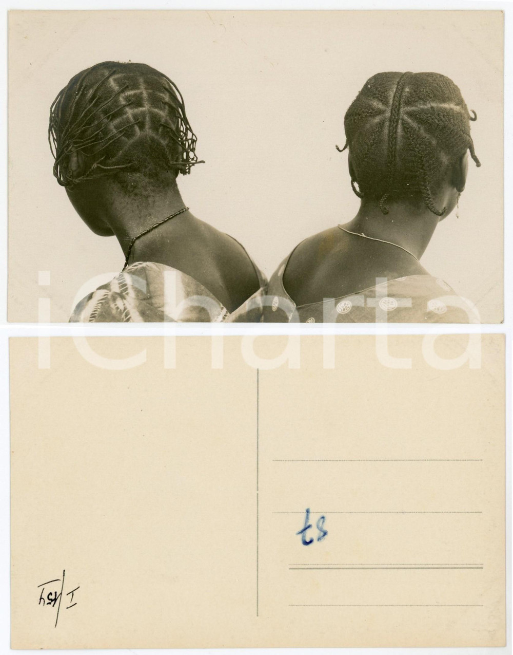 1930 ca C. ZAGOURSKI «L'Afrique qui disparaît»  Coiffures africaines *n° 154  Fotocartolina postale d'epoca, appartenente alla serie &laquo;L'Afrique qui dispara&icirc;t&raquo; del fotografo Casimir Zagourski (L&eacute;opoldville).N&deg; 154, non viaggiata.CONDIZIONI: G FORMATO: 14x9 cm    originale e autentica 1