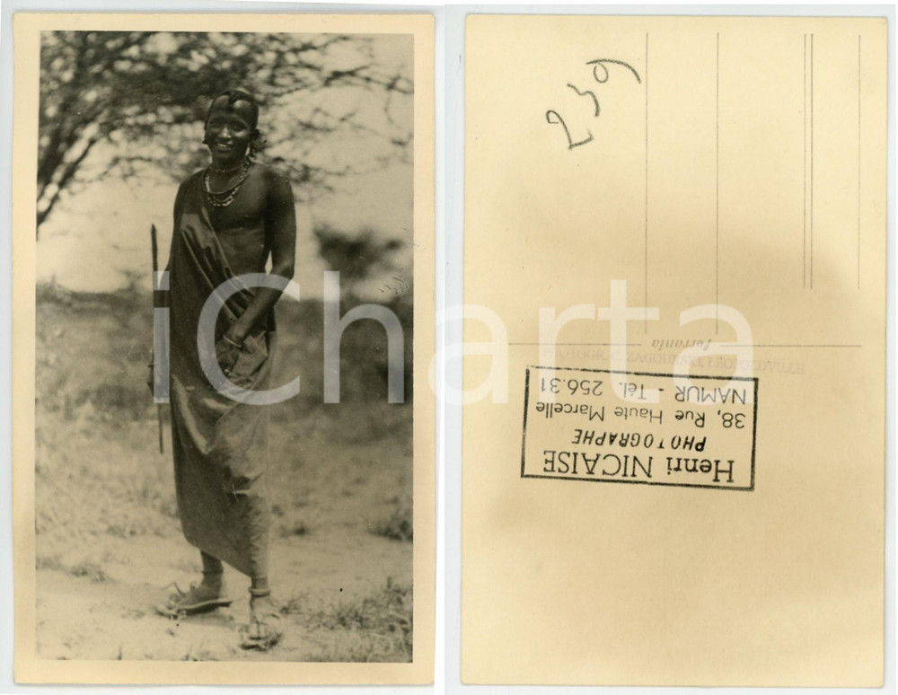1930 ca C. ZAGOURSKI Â«L'Afrique qui disparaÃ®tÂ» KENIA Type MASSAI ^Postcard 145  Fotocartolina postale d'epoca, appartenente alla 2^serie &laquo;L'Afrique qui dispara&icirc;t&raquo; del fotografo Casimir Zagourski (L&eacute;opoldville).N&deg;145, non viaggiata.Timbro ulteriore al verso del fotografo Henri Nicaise - Namur.CONDIZIONI: GFORMATO: 9x14 cm    originale e autentica 1