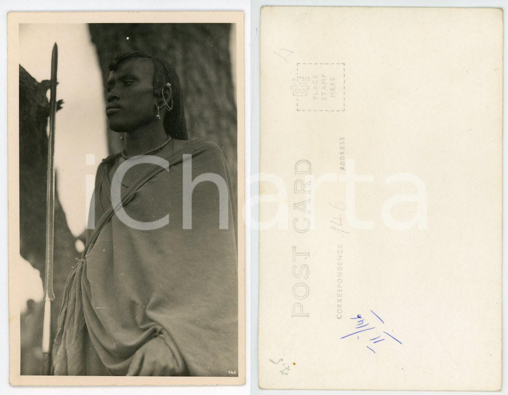 1930 ca C. ZAGOURSKI «L'Afrique qui disparaît» KENIA Type MASSAI ^Postcard 146  Fotocartolina postale d'epoca, appartenente alla 2^serie &laquo;L'Afrique qui dispara&icirc;t&raquo; del fotografo Casimir Zagourski (L&eacute;opoldville).N&deg;146, non viaggiata.CONDIZIONI: GFORMATO: 9x14 cm    originale e autentica 1