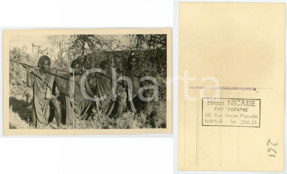 1930 ca C. ZAGOURSKI «L'Afrique qui disparaît» KENIA Type MASSAI ^Postcard 148  Fotocartolina postale d'epoca, appartenente alla 2^serie &laquo;L'Afrique qui dispara&icirc;t&raquo; del fotografo Casimir Zagourski (L&eacute;opoldville).N&deg;148, non viaggiata.Timbro ulteriore al verso del fotografo Henri Nicaise - Namur.CONDIZIONI: GFORMATO: 14x9 cm    originale e autentica 1