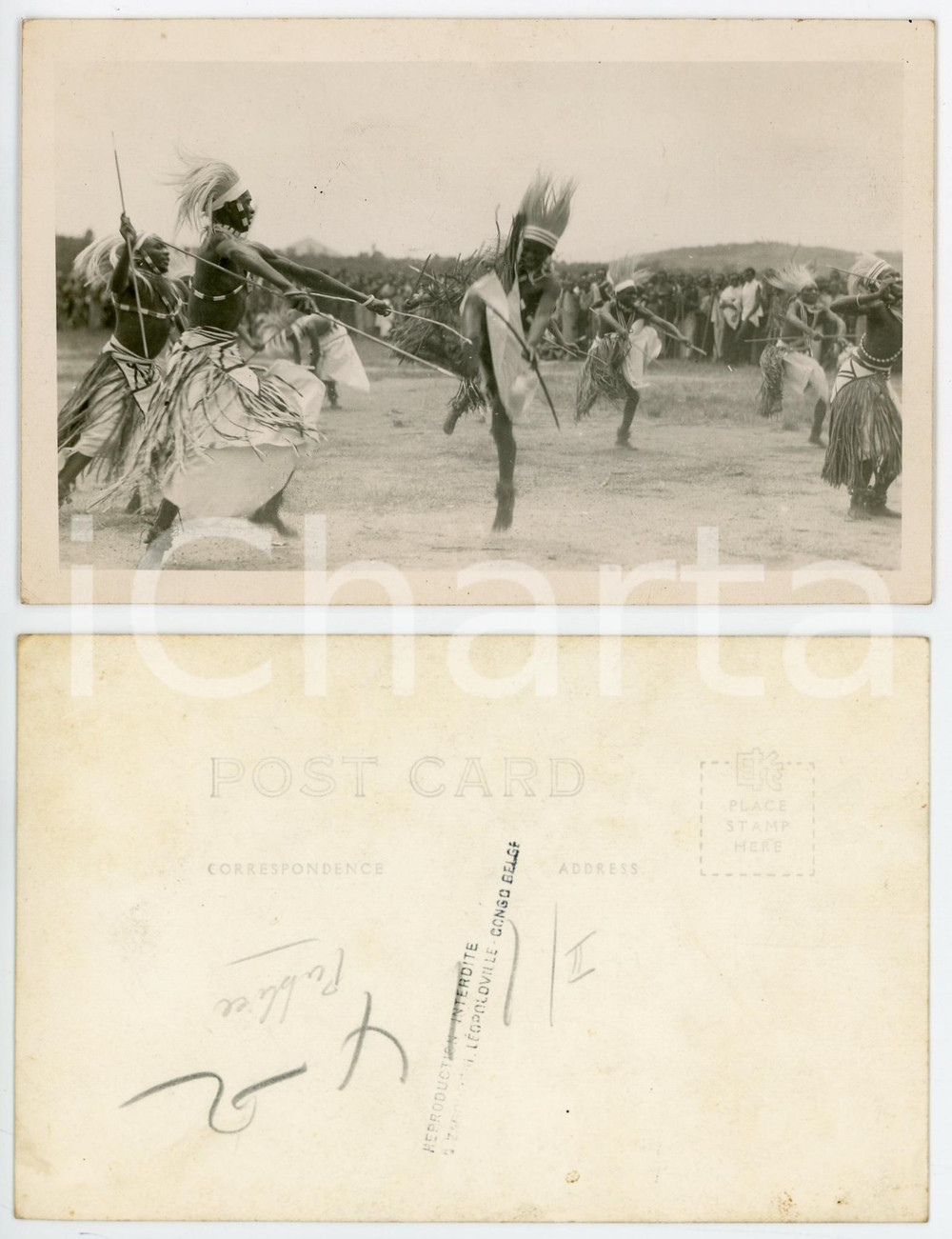 1930 ca C. ZAGOURSKI «L'Afrique qui disparaît» RUANDA Danses - Postcard 114  Fotocartolina postale d'epoca, appartenente alla 2^ serie &laquo;L'Afrique qui dispara&icirc;t&raquo; del fotografo Casimir Zagourski (L&eacute;opoldville).N&deg; 114, non viaggiata.CONDIZIONI: FAIR (lievi smussature agli angoli)FORMATO: 14x9 cm    originale e autentica 1