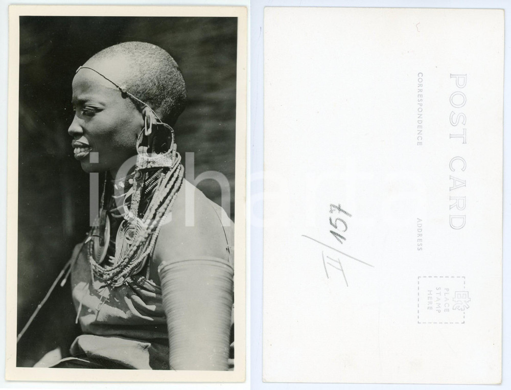 1930 ca C. ZAGOURSKI "L'Afrique qui disparaît" KENIA Femme MASSAI Postcard 157  Fotocartolina postale d'epoca, appartenente alla 2^serie «L'Afrique qui disparaît» del fotografo Casimir Zagourski (Léopoldville).N°157, non viaggiata.  GOOD/buono  FORMATO: 9x14 cm originale e autentica 1