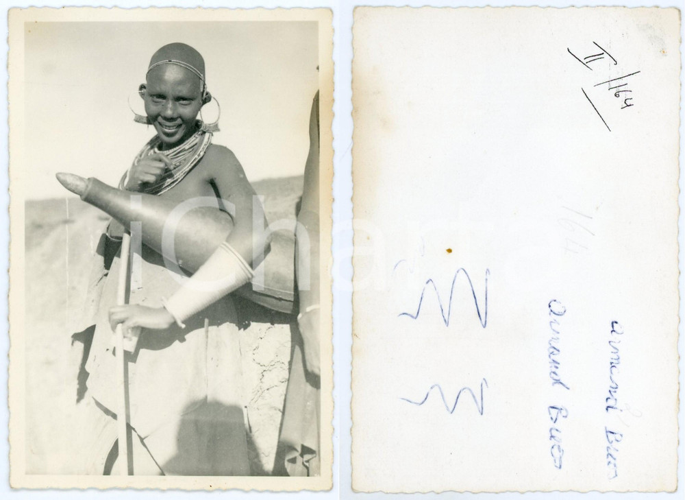 1930 ca C. ZAGOURSKI «L'Afrique qui disparaît» KENIA Femme MASSAI ^Postcard 164  Fotocartolina postale d'epoca, appartenente alla 2^serie «L'Afrique qui disparaît» del fotografo Casimir Zagourski (Léopoldville).N°164, non viaggiata.   lievi aloni FORMATO: 9x14 cm originale e autentica 1