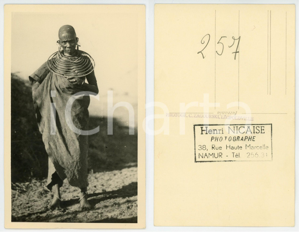 1930 ca ZAGOURSKI «L'Afrique qui disparaît» KENIA Femme MASSAI *Postcard 166  Fotocartolina postale d'epoca, appartenente alla 2^serie «L'Afrique qui disparaît» del fotografo Casimir Zagourski (Léopoldville).N°166, non viaggiata. GOOD/buono  Formato: 9x14 cm originale e autentica 1