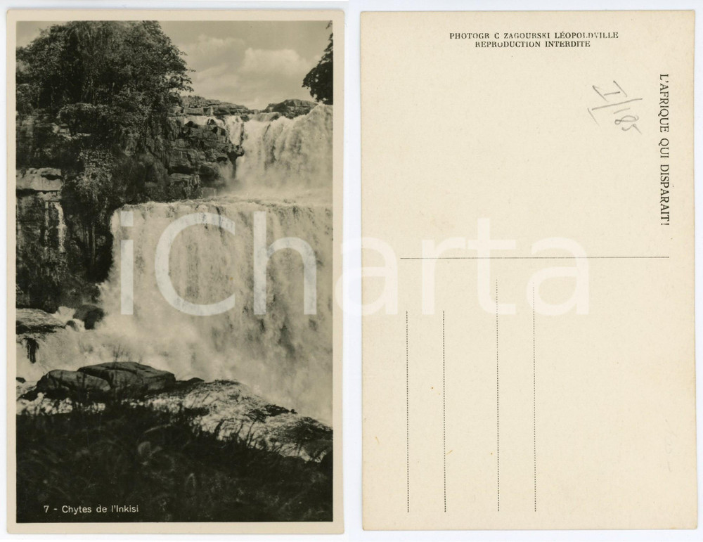 1930 ca C. ZAGOURSKI «L'Afrique qui disparaît» Chute de l'Inkisi *Postcard  Fotocartolina postale d'epoca, appartenente alla serie &laquo;L'Afrique qui dispara&icirc;t&raquo; del fotografo Casimir Zagourski (L&eacute;opoldville).N&deg; 183, non viaggiata.CONDIZIONI: G FORMATO: 9x14 cm     originale e autentica 1