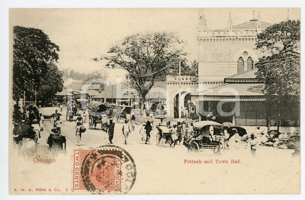 1903 COLOMBO - CEYLON (SRI LANKA) Pettach and Town Hall - Vintage Postcard FP VG Cartolina postale d'epoca, viaggiata. CONDIZIONI: FAIRFORMATO: FP    originale e autentica 1