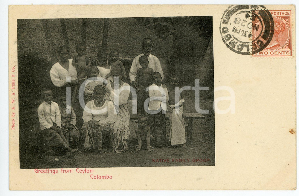 1903 COLOMBO - CEYLON (SRI LANKA) Native family group - Vintage Postcard FP VG Cartolina postale d'epoca, viaggiata. CONDIZIONI: FAIRFORMATO: FP    originale e autentica 1