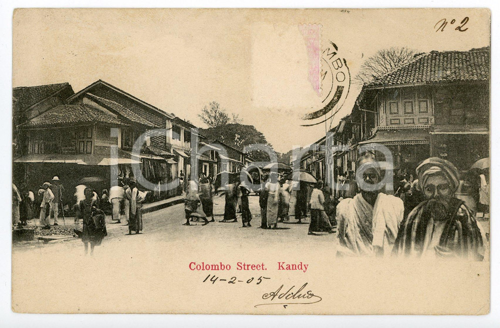 1905 KANDY - CEYLON (SRI LANKA) Colombo Street - Vintage Postcard FP VG Cartolina postale d'epoca, viaggiata. CONDIZIONI: POOR (abrasione al recto dovuta alla rimozione dell'affrancatura)FORMATO: FP    originale e autentica 1