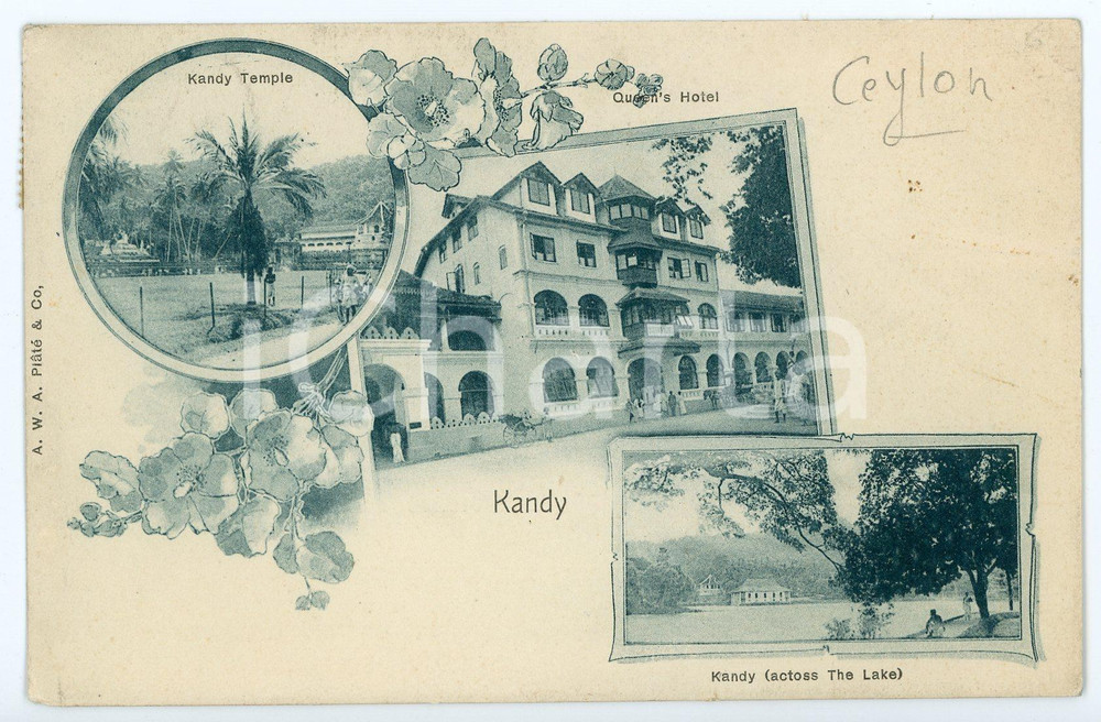 1901 KANDY - CEYLON (SRI LANKA) Temple and Queen's Hotel VINTAGE Postcard FP VG Cartolina postale d'epoca, viaggiata. CONDIZIONI: FAIRFORMATO: FP    originale e autentica 1