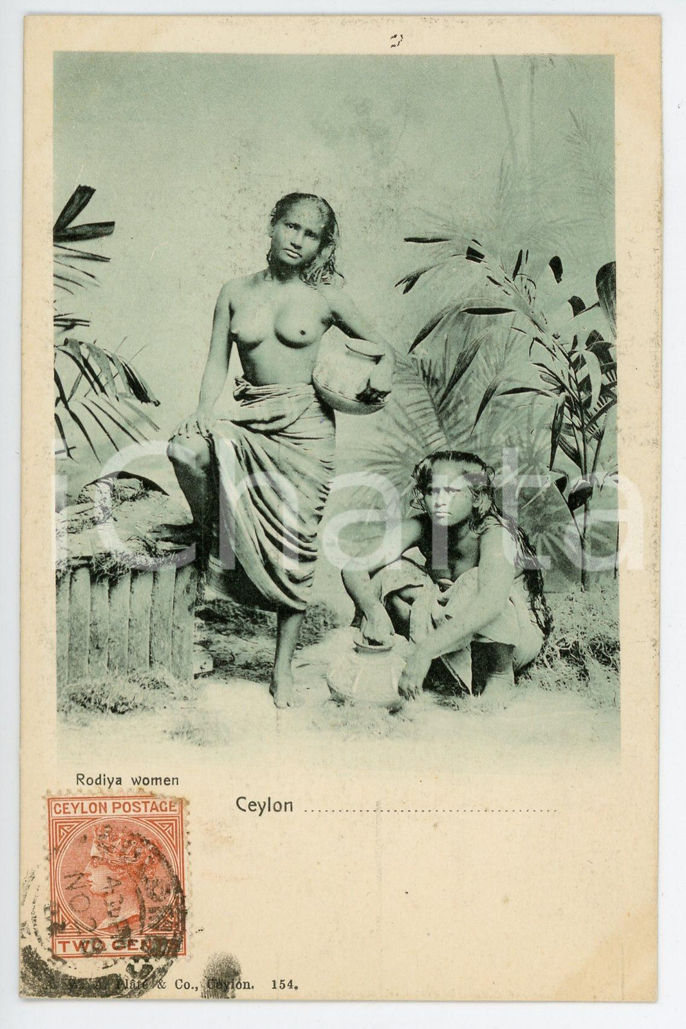 1900 ca CEYLON - SRI LANKA Nude RODIYA women ETHNIC NUDE Vintage Postcard FP VG Cartolina postale d'epoca, viaggiata. CONDIZIONI: FAIRFORMATO: FP    originale e autentica 1