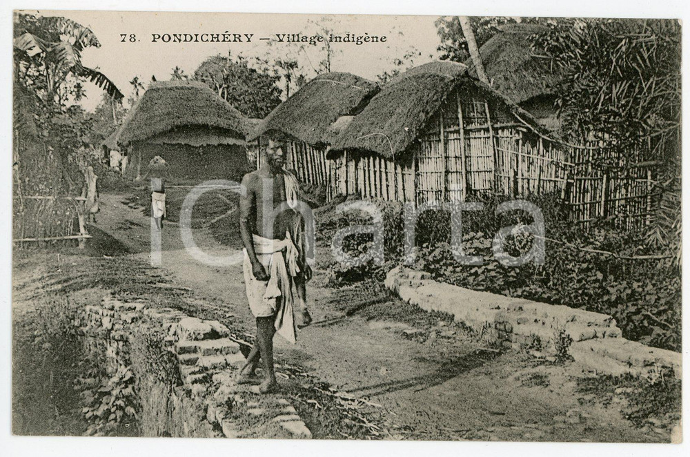 1900 ca PONDICHERRY - INDIA Village Indigène - Vintage Postcard FP NV Cartolina postale d'epoca,  non viaggiata. CONDIZIONI: FAIRFORMATO: FP    originale e autentica 1