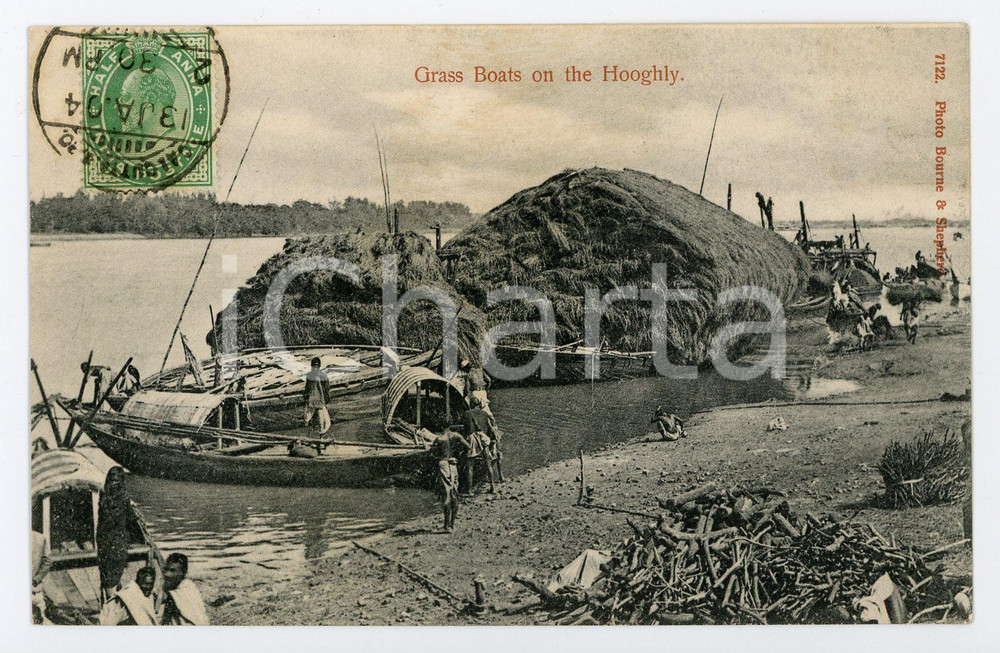 1904 INDIA Grass boats on the HOOGHLY RIVER - Vintage Postcard FP VG Cartolina postale d'epoca,  viaggiata. CONDIZIONI: FAIRFORMATO: FP    originale e autentica 1