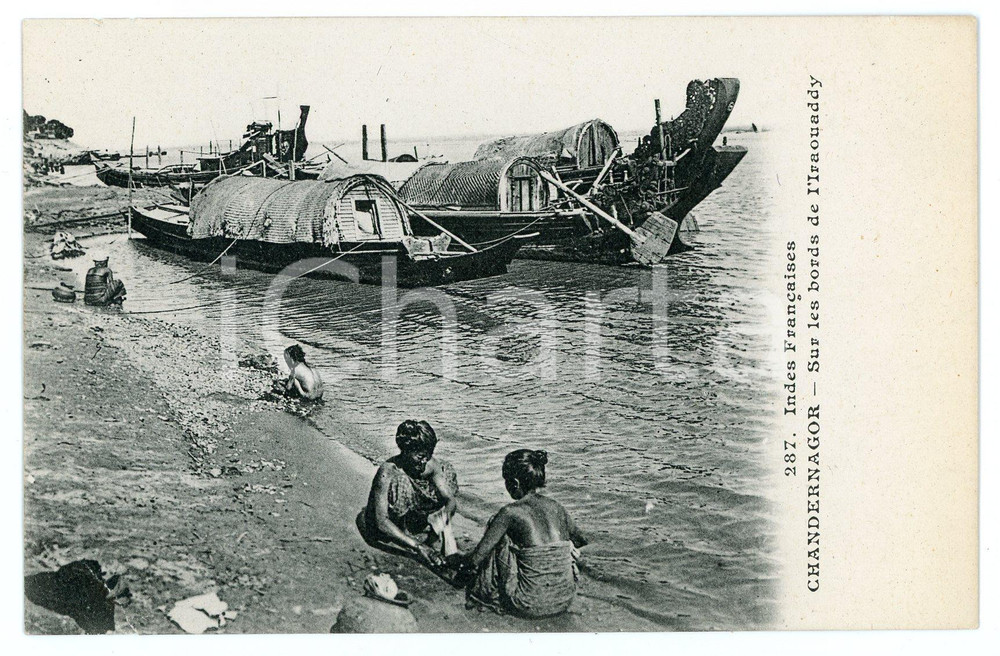 1900 ca CHANDANAGGAR - INDIA Sur le bords de l'IRRAWADDY - Vintage Postcard FP Cartolina postale d'epoca, non viaggiata. CONDIZIONI: POOR (piegatura all'angolo inferiore sinistro)FORMATO: FP    originale e autentica 1