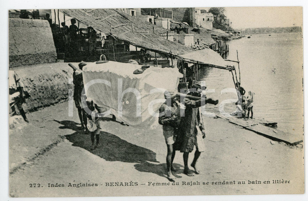 1900 ca BENARES - INDIA Femme du Rajah se rendant au bain en litière - Postcard Cartolina postale d'epoca, non viaggiata. CONDIZIONI: FAIRFORMATO: FP    originale e autentica 1