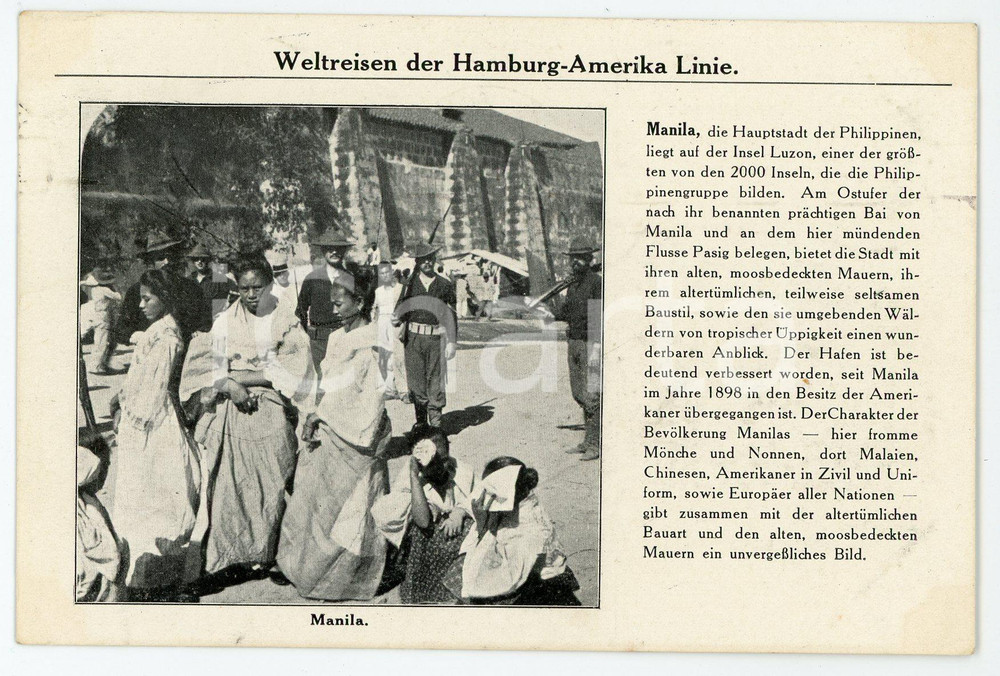 1911 MANILA World tour of HAMBURG-AMERIKA LINIE Steamer Cleveland - Postcard FG Cartolina postale d'epoca, viaggiata. CONDIZIONI: FAIRFORMATO: FG    originale e autentica 1