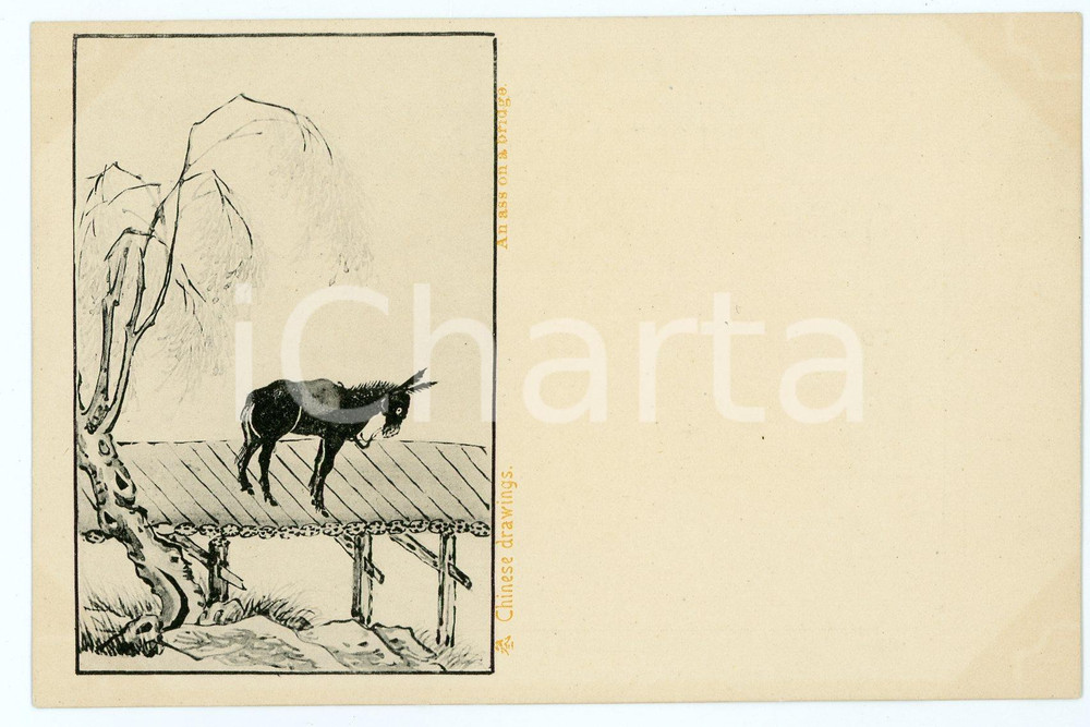 1900 ca HONG KONG An ass on a bridge ILLUSTRATED Vintage Postcard FP NV Cartolina postale d'epoca, non viaggiata.CONDIZIONI: FAIRFORMATO: FP    originale e autentica 1
