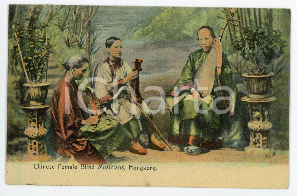 1910 HONG KONG Chinese female blind musicians - Vintage Postcard FP VG Cartolina postale d'epoca, viaggiata.CONDIZIONI: FAIRFORMATO: FP    originale e autentica 1