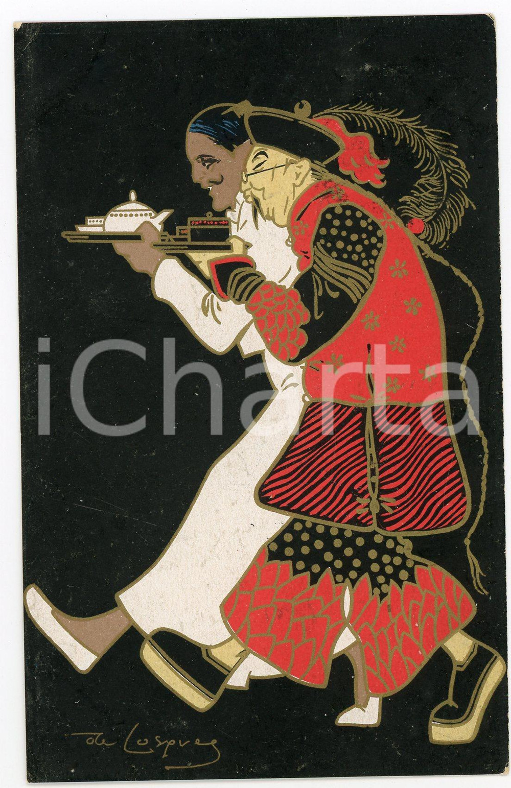 1908 BRUXELLES ThÃ© Chinbara - IllustrÃ© par DE LOSQUEZ Carte postale FP VG Cartolina postale d'epoca, viaggiata.CONDIZIONI: FAIRFORMATO: FP    originale e autentica 1