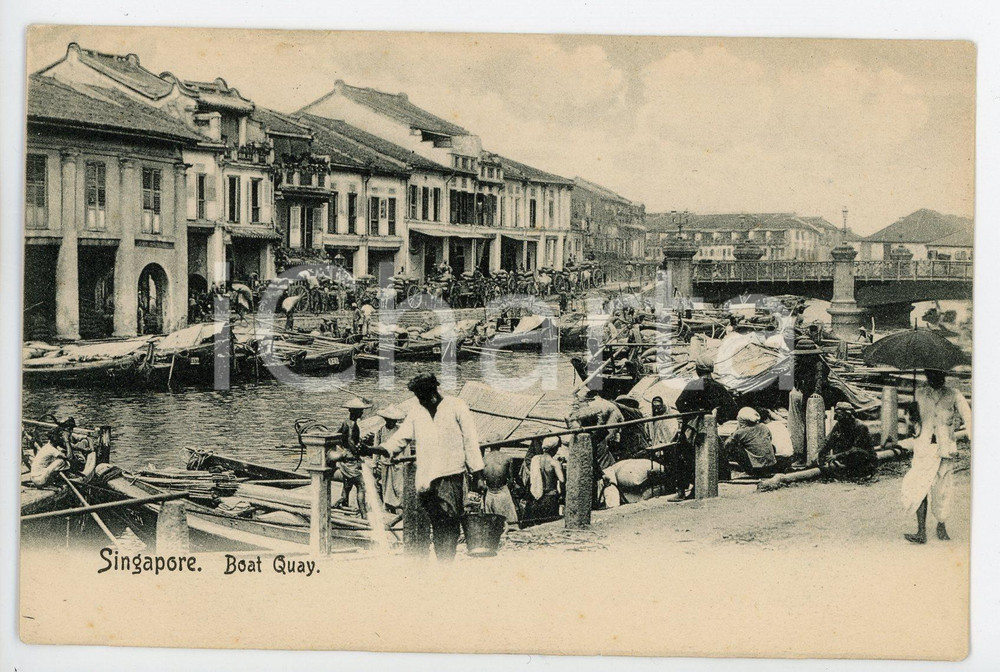 1910 ca SINGAPORE Boat Quay - Vintage Postcard FP NV Cartolina postale d'epoca, non viaggiata.CONDIZIONI: FAIRFORMATO: FP    originale e autentica 1