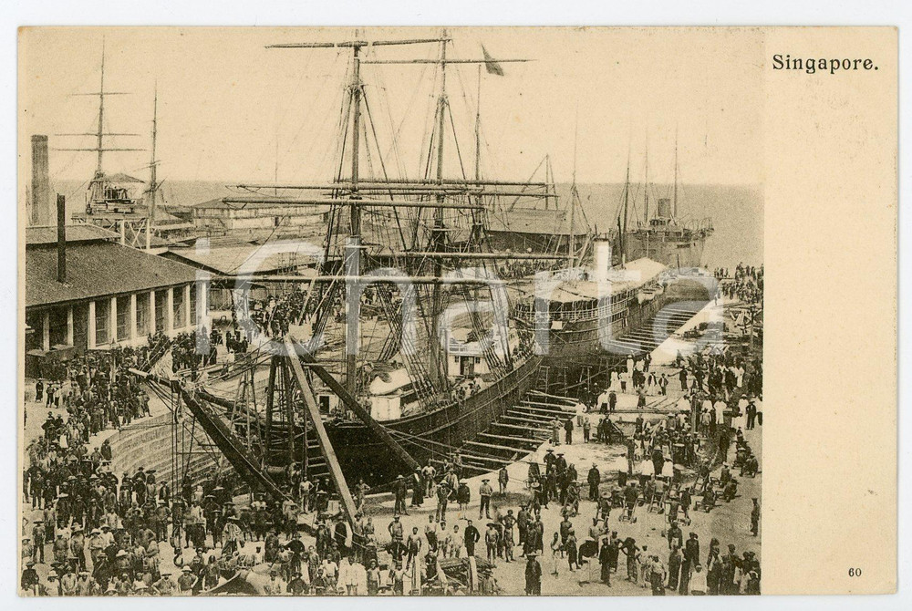 1910 ca SINGAPORE Harbor with departing ships - Vintage Postcard FP NV Cartolina postale d'epoca, non viaggiata.CONDIZIONI: FAIRFORMATO: FP    originale e autentica 1