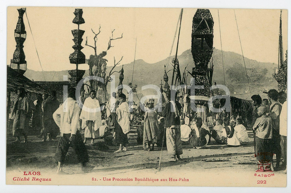 1910 ca LAOS Houaphanh Province - Buddhist procession - Vintage Postcard FP NV Cartolina postale d'epoca, non viaggiata.CONDIZIONI: fairFORMATO: FP    originale e autentica 1