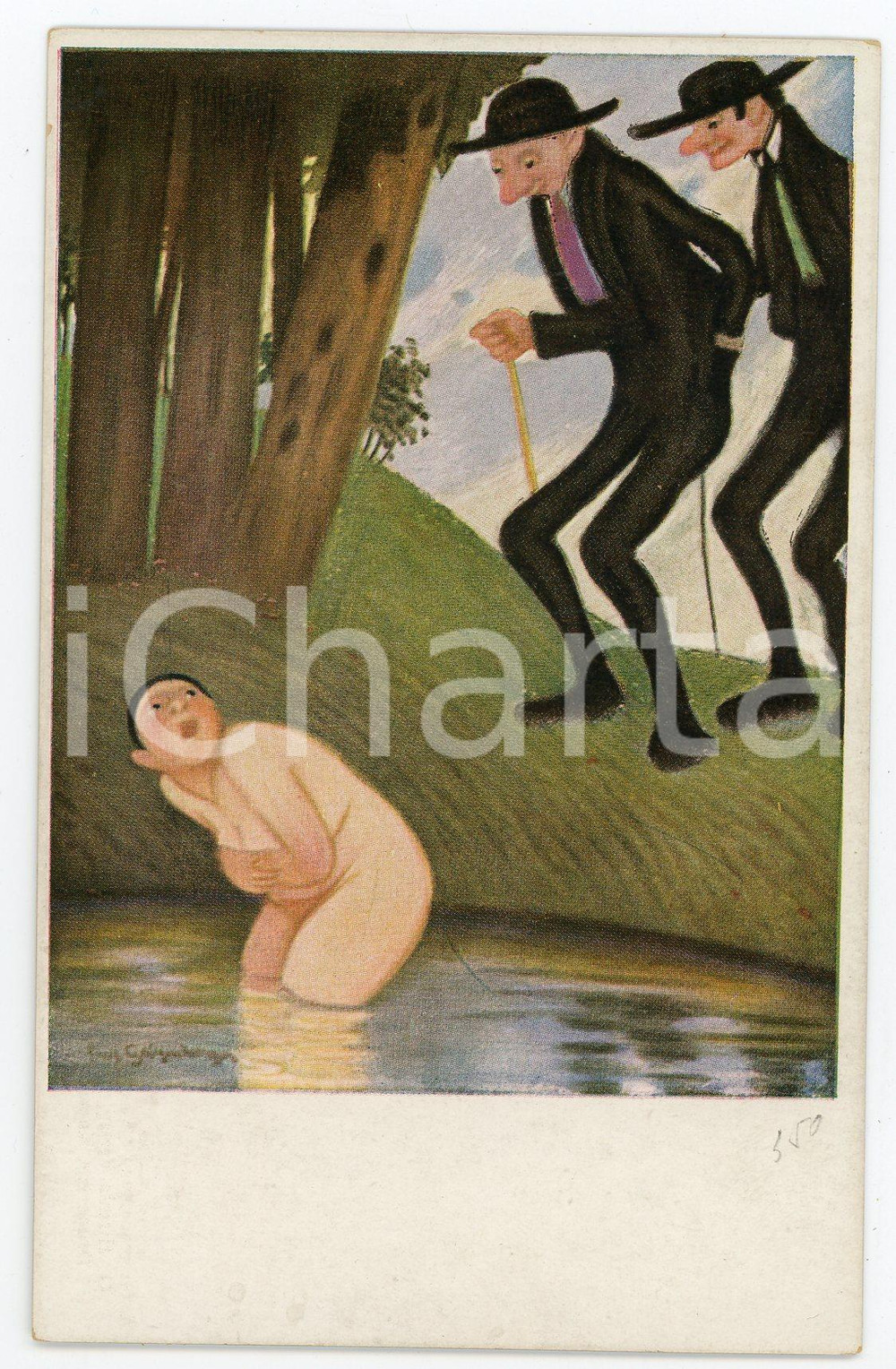 1920 ca Artist A. GEIGENBERGER Susanna auf dem lande - Carte postale HIRTH n.36  Cartolina postale d'epoca, non viaggiata.CONDIZIONI: FAIR EDITORE: G. Hirt's Verlag, MunchenFORMATO: FP    originale e autentica 1