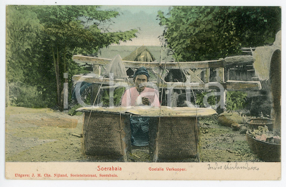 1909 SURABAYA - BATAVIA Goelali seller - Vintage Postcard FP VG Cartolina postale d'epoca, viaggiata.CONDIZIONI: FFORMATO: FP    originale e autentica 1