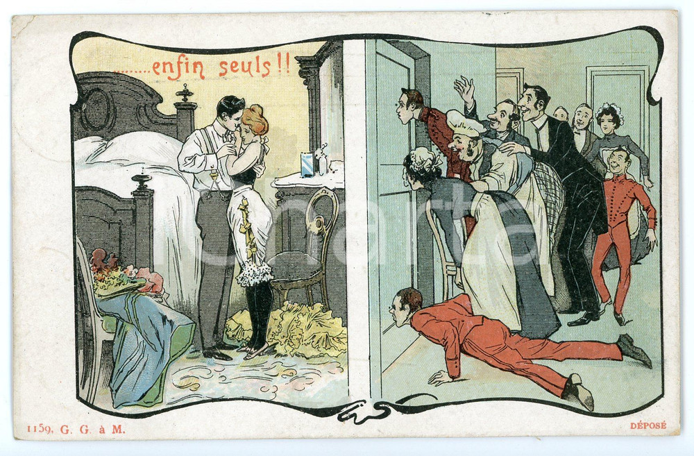 1901 BELGIQUE - HUMOUR Enfin seuls - PremiÃ¨re nuit de noces - Carte postale FP  Cartolina d'epoca, viaggiata.  FAIR/discreto Lievi smussature agli angoli FORMATO: FP originale e autentica 1
