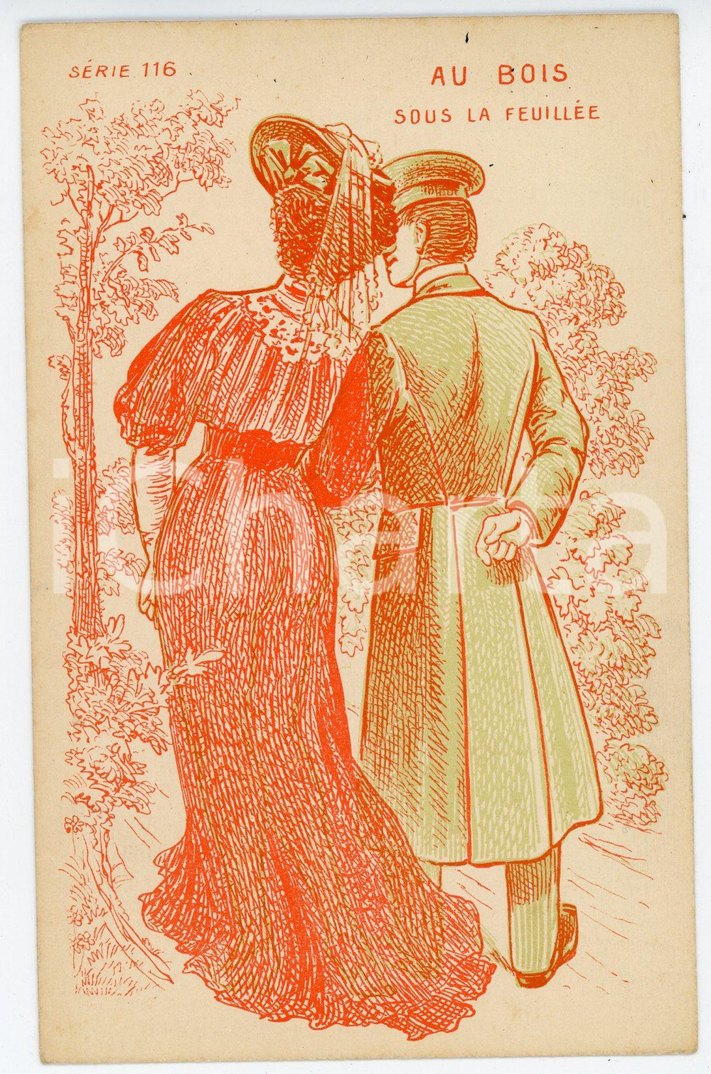 1920 ca EROTICA VINTAGE Au bois sous la feuillÃ©e - RED FILTER Postcard FP NV  Cartolina postale d'epoca, non viaggiata.CONDIZIONI: GOODFORMATO: FP    originale e autentica 1