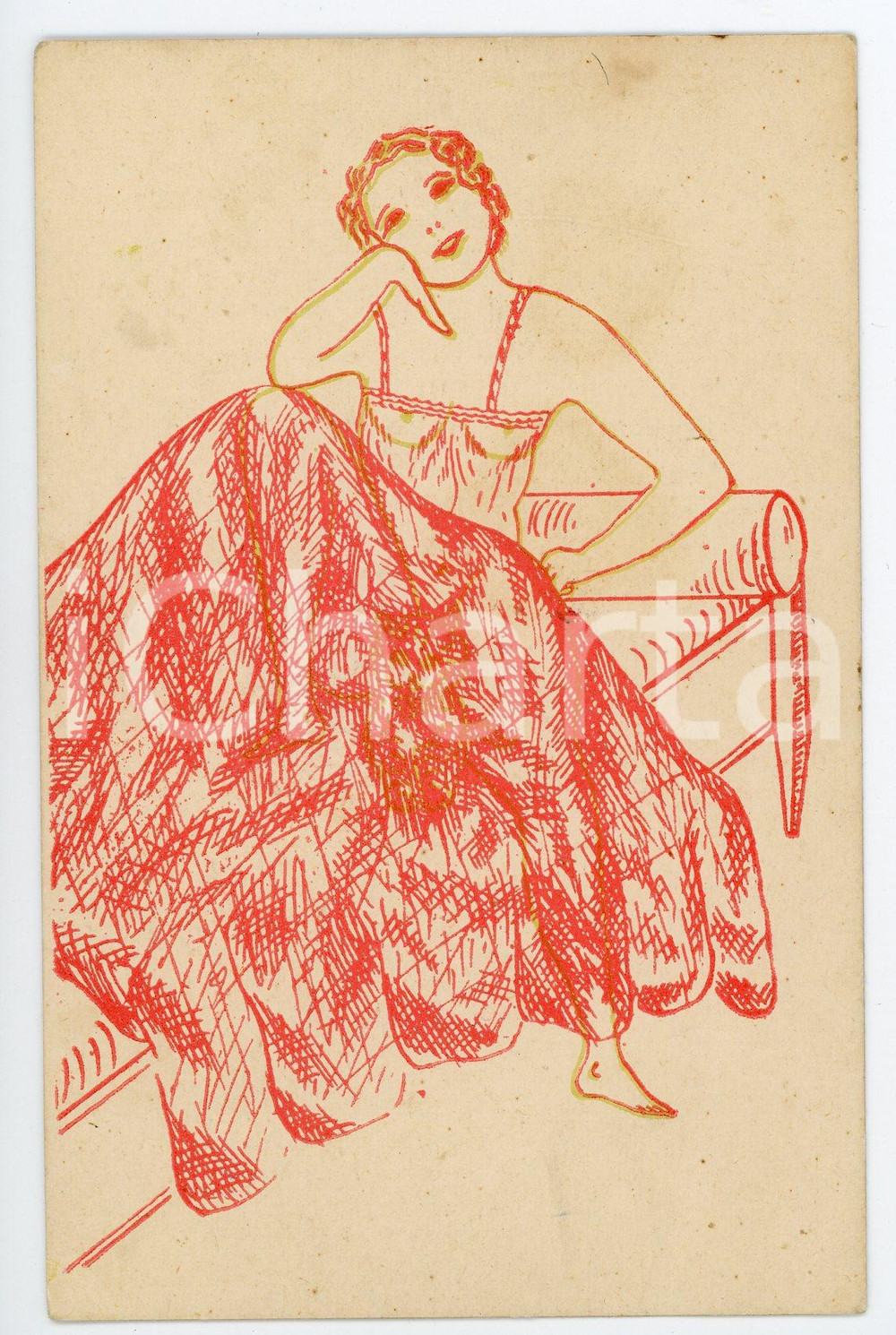 1920 ca EROTICA VINTAGE Woman on a chaise longue - RED FILTER Postcard FP NV  Cartolina postale d'epoca, non viaggiata.CONDIZIONI: GOODFORMATO: FP    originale e autentica 1