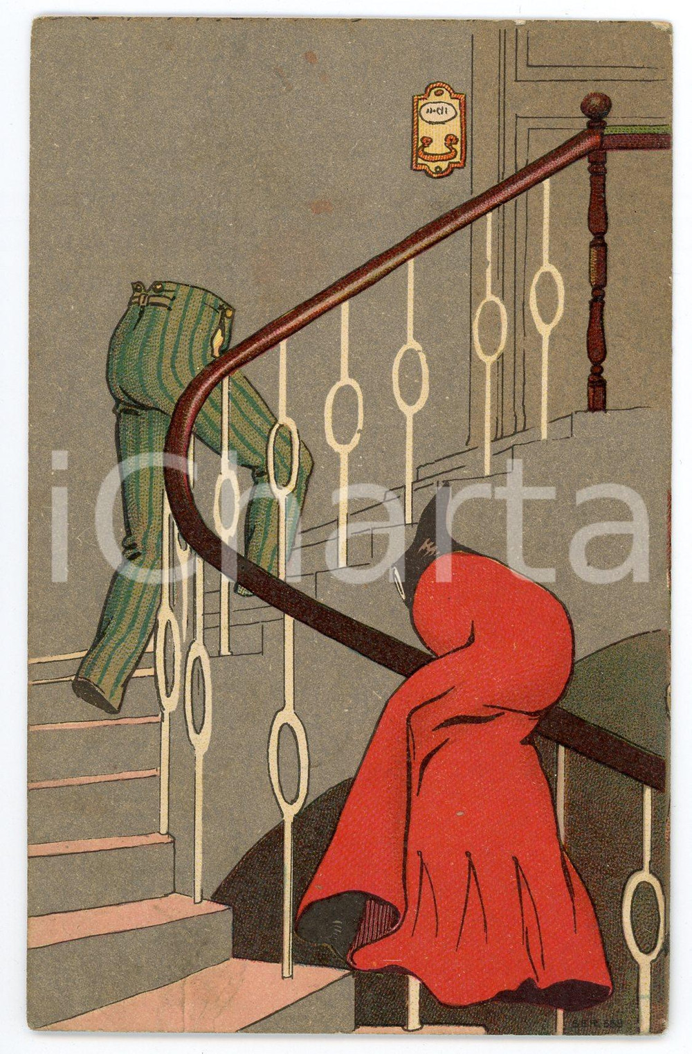 1920 ca HUMOUR - AMOUREUX Femme et mari - Pantalon vivant - Carte postale FP VG  Cartolina postale d'epoca, non viaggiata.CONDIZIONI: FAIR (smussature agli angoli e affrancatura parzialmente rimossa)FORMATO: FP    originale e autentica 1