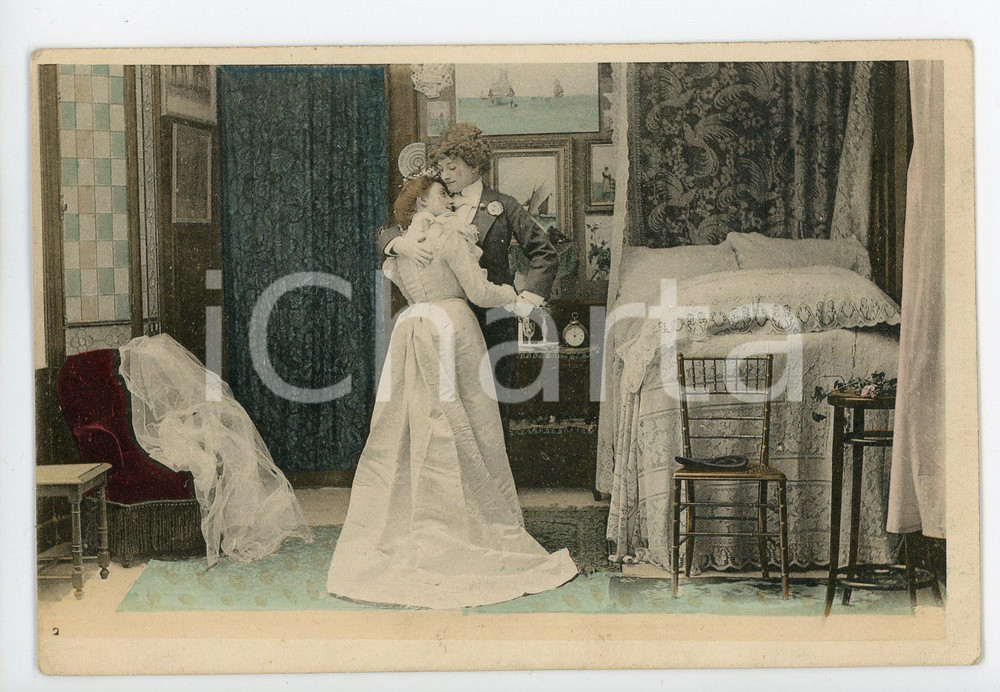 1900 ca CUSTOMS Newlyweds in their bedroom (2) - Vintage Postcard FP  Cartolina postale d'epoca, scritta ma non viaggiata.CONDIZIONI: GFORMATO: FP    originale e autentica 1