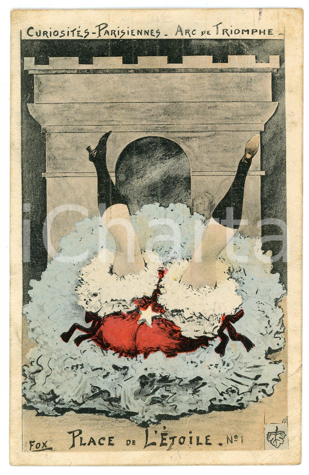 1908 VINTAGE EROTIC CuriositÃ©s parisiennes - Place de l'Etoile - Postcard FOX  Cartolina postale d'epoca, viaggiata, opera dell'illustratore Fox.CONDIZIONI: POOR (piegature)FORMATO: FP    originale e autentica 1